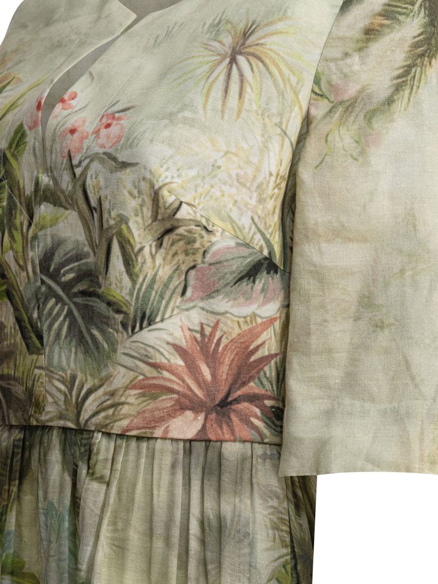 Elie Saab Mönstrad Linne- Och Sidenklänning i Midi-Stil Oasis Ii38 Linne