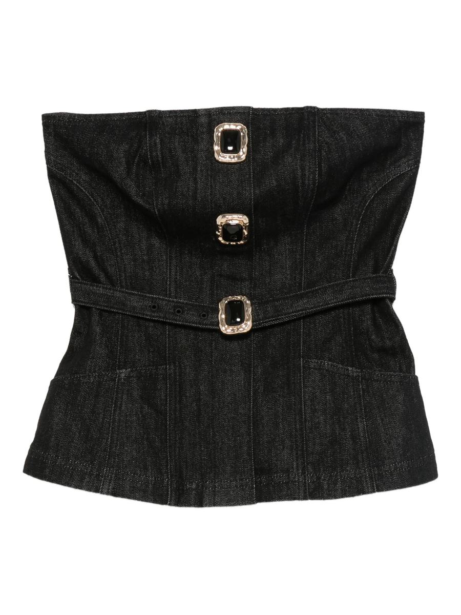 Självporträtt Svart Denim Bandeau Topp Kläder