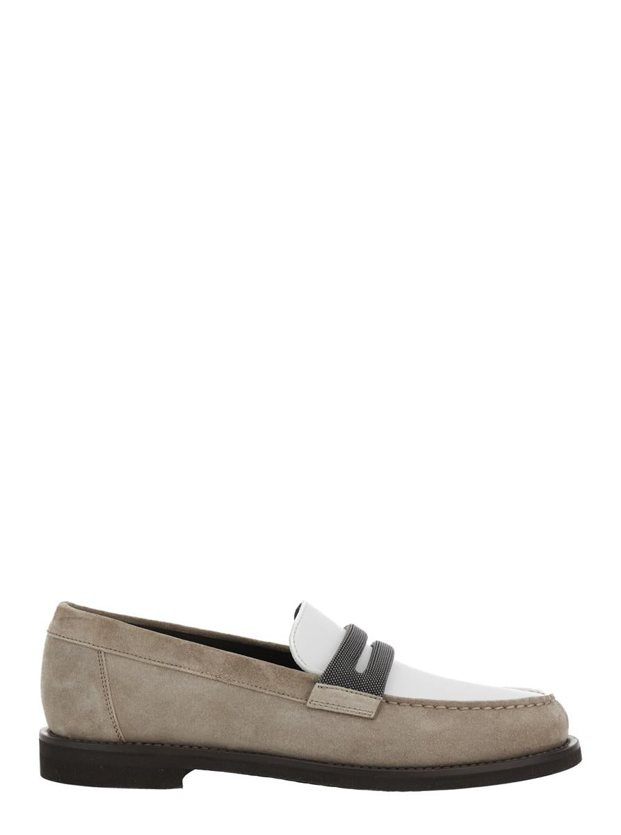 Beige Loafers Med Monildetalj Och Kedja I Mocka Dam