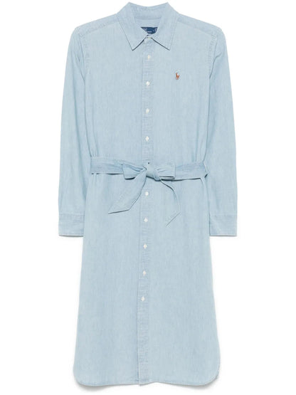 Lång skjortklänning med bälte