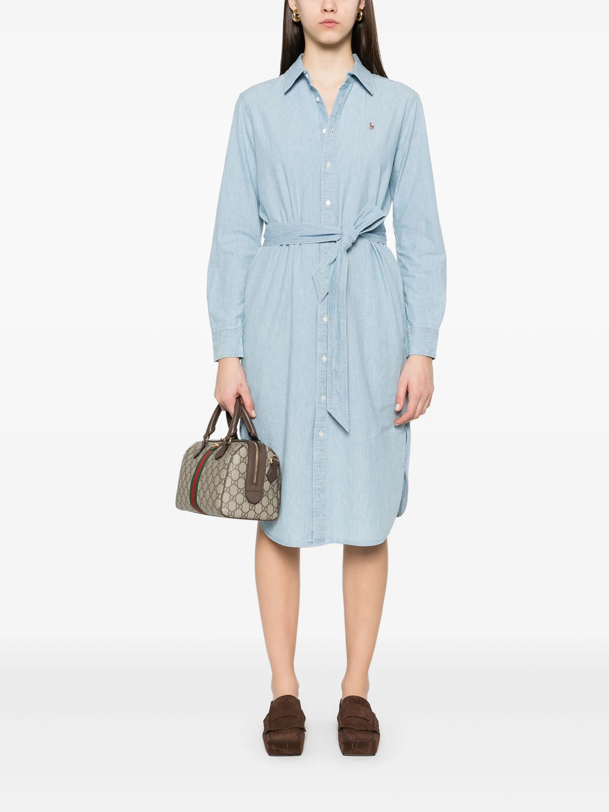 Lång skjortklänning med bälte