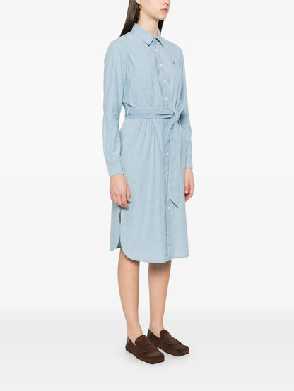 Lång skjortklänning med bälte