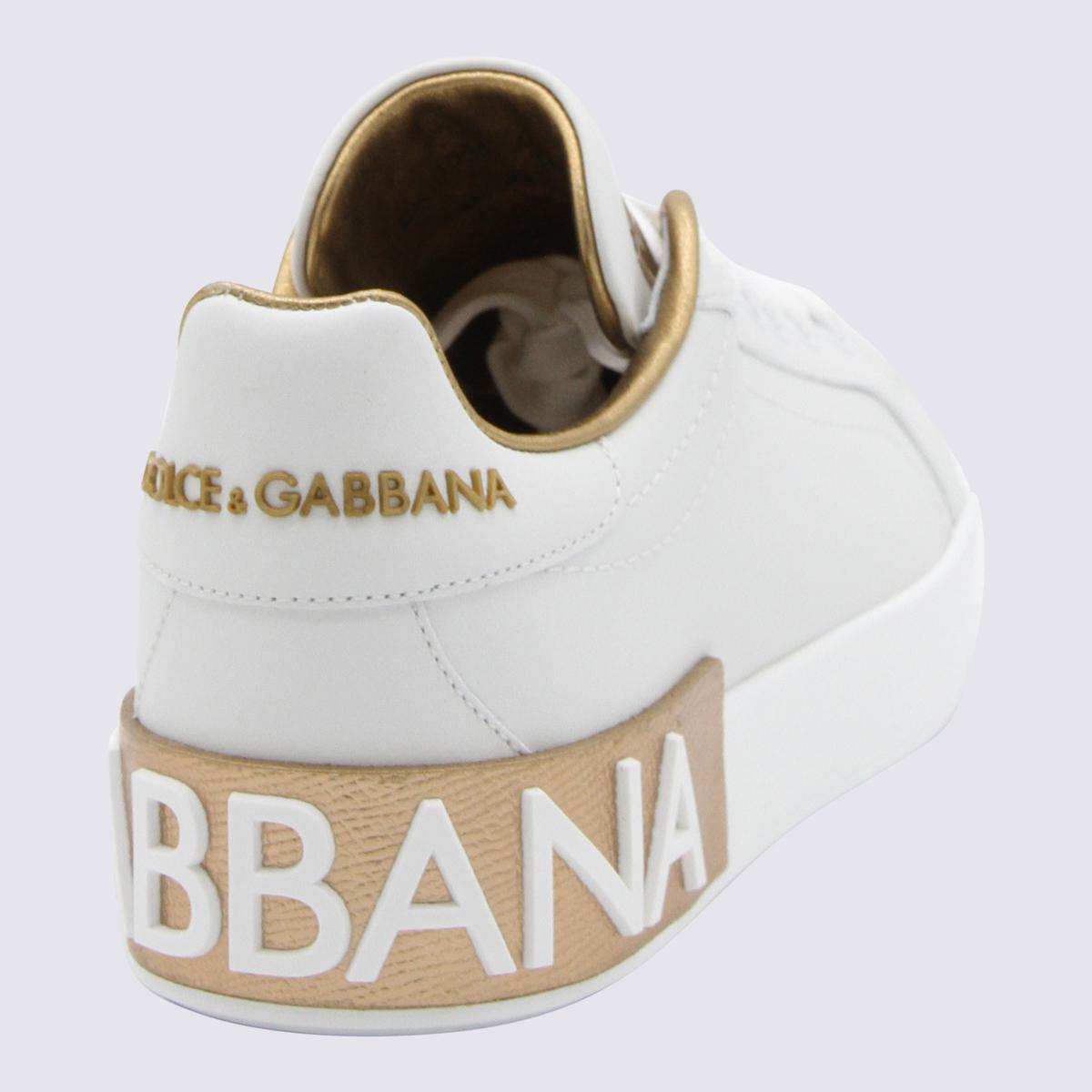 Dolce &amp; Gabbana Vita och Guldfärgade Sneakers