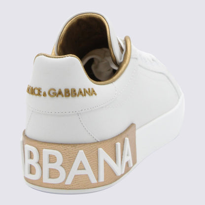 Dolce &amp; Gabbana Vita och Guldfärgade Sneakers