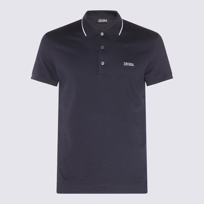 Zegna marinblå och vit bomullspolotröja