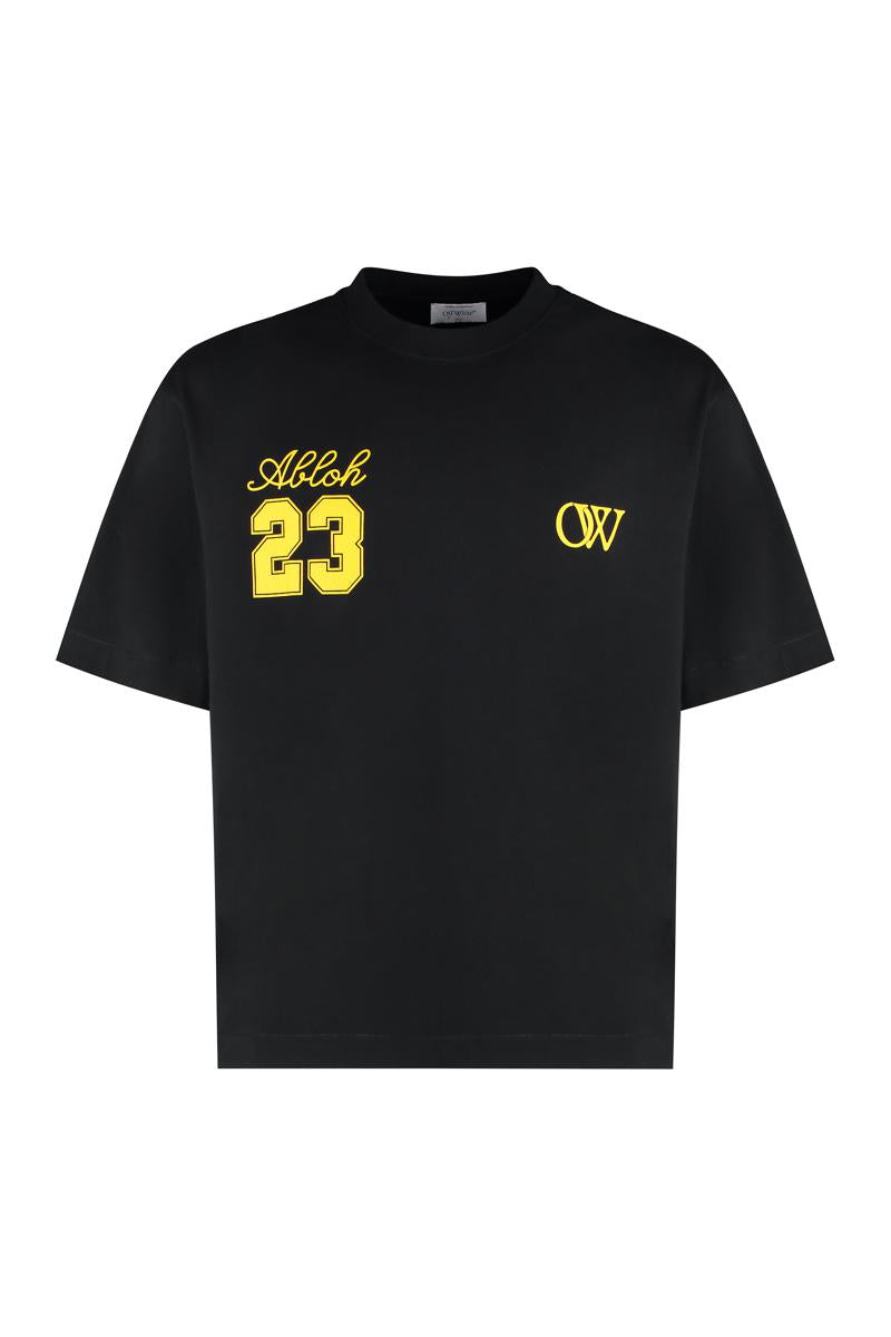 Off-white bomulls-t-shirt med rund hals