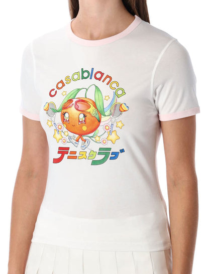 Casablanca Vit Orange Maskot Ringer Ekologisk Bomulls T-shirt