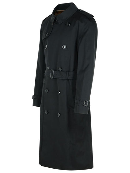 Burberry lång svart bomulls 'Kensington' trenchcoat