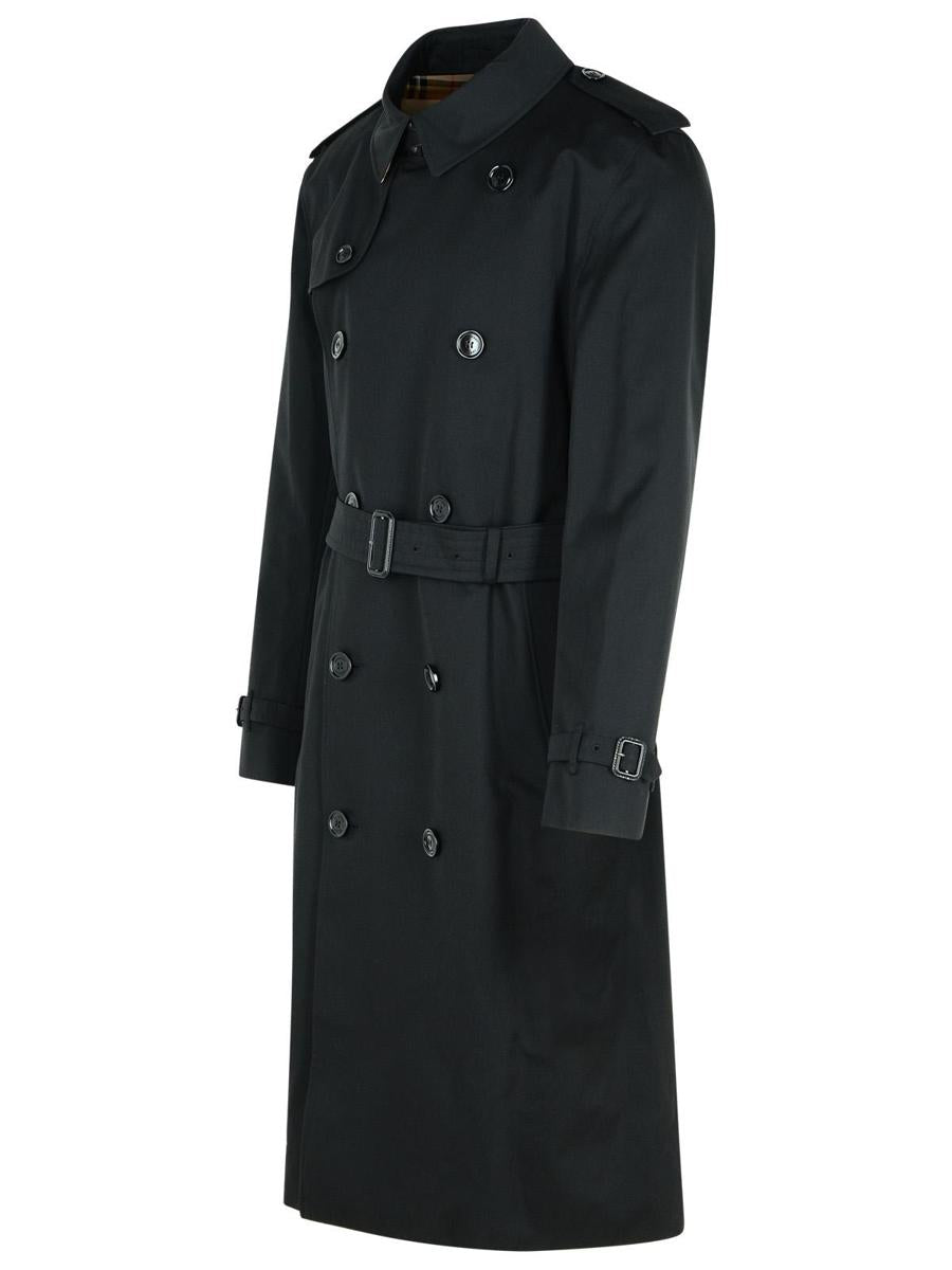 Burberry lång svart bomulls 'Kensington' trenchcoat
