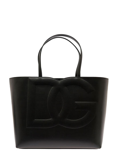 'Dg Logo' svart mellanstor shopper i läder för kvinnor