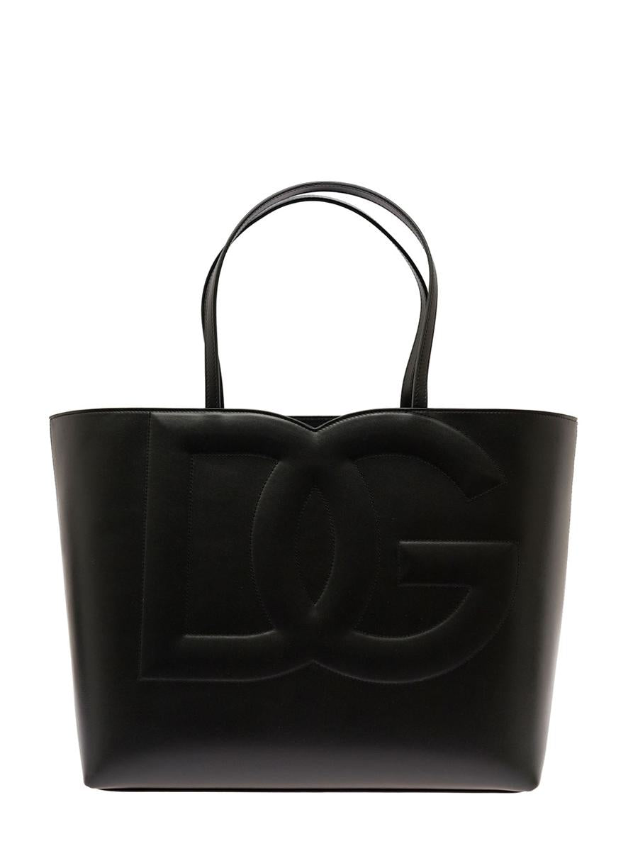 'Dg Logo' svart mellanstor shopper i läder för kvinnor