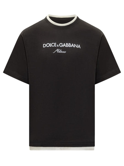 Dolce &amp; Gabbana Dolce &amp; Gabbana Herr Svart Logotyp Broderad T-shirt
