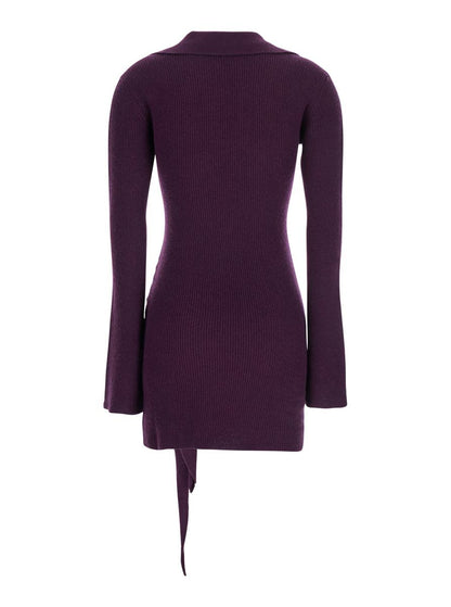 Abito Corto Misto Cashmere Con Nodo