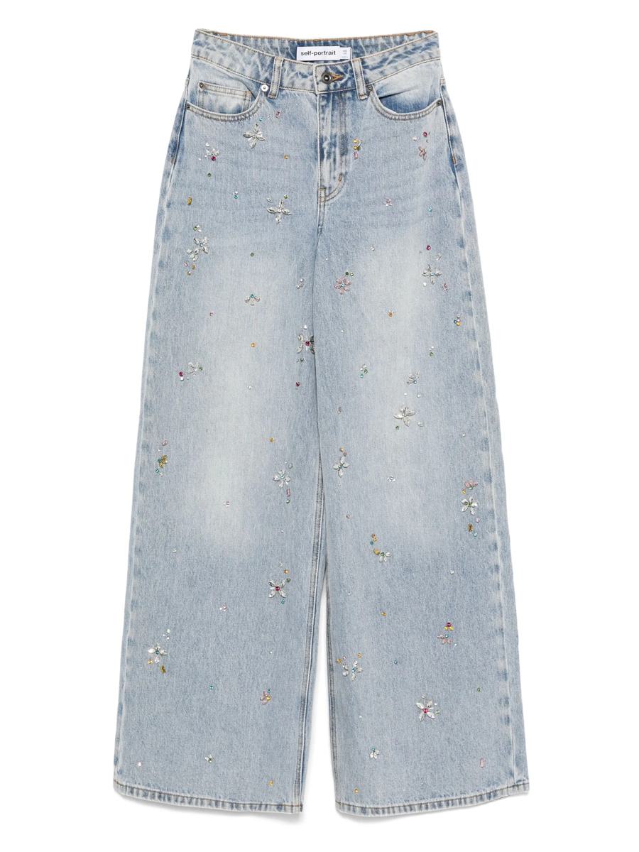 Självporträtt Ljusblå Utsmyckade Vida Jeans Kläder