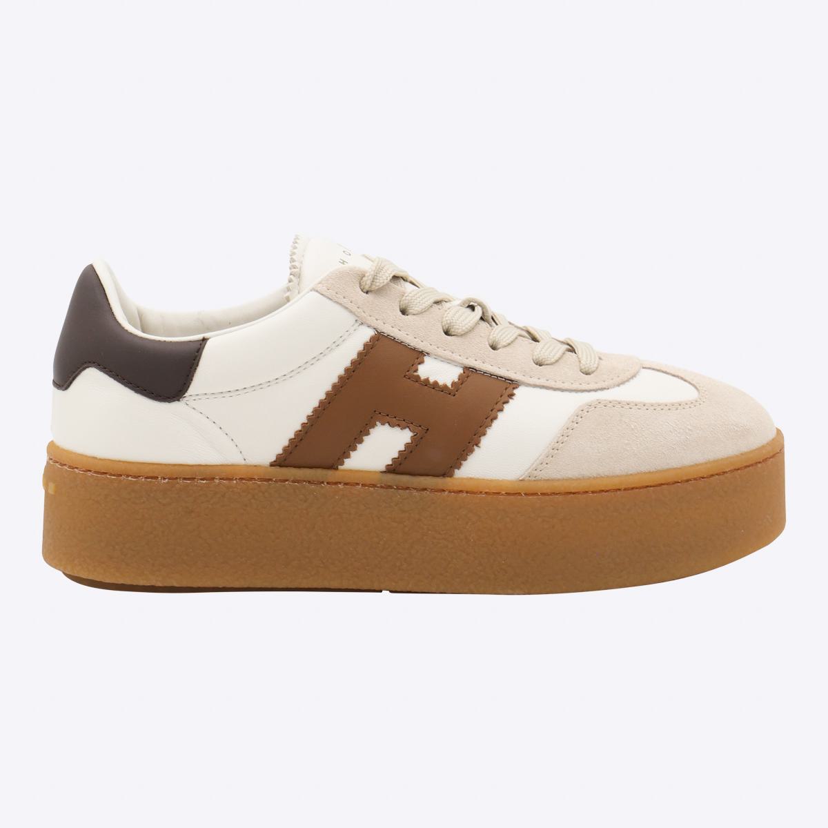 Hogan vita och bruna lädersneakers