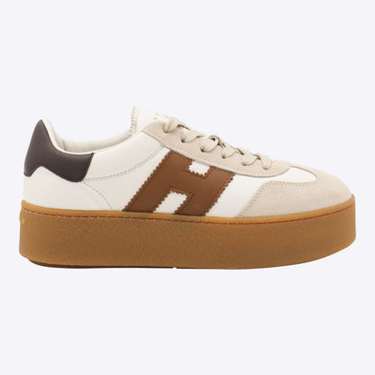 Hogan vita och bruna lädersneakers
