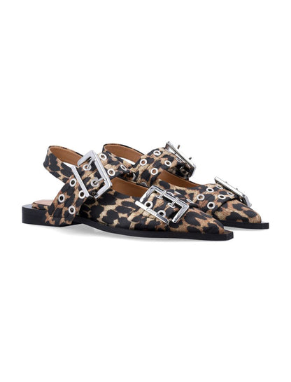 Ganni Leopard Satin Feminina Ballerinaskor Med Spänne