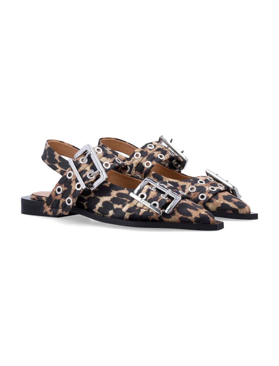 Ganni Leopard Satin Feminina Ballerinaskor Med Spänne