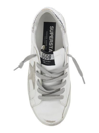 'Superstar' Vita Låga Sneakers Med Stjärnmärke På Sidan Och Laminerad Klack I Läder Dam