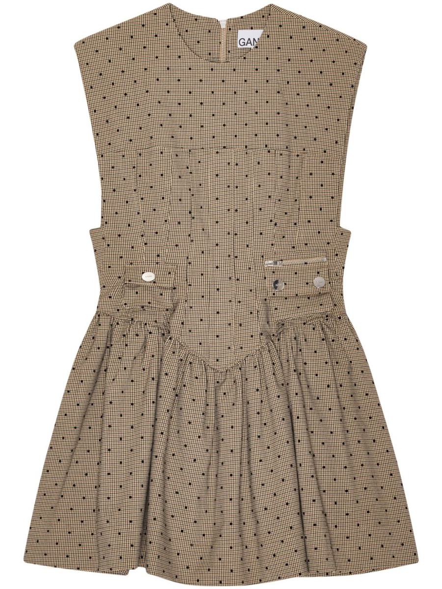Ganni Beige Kort Klänning Med Prickar