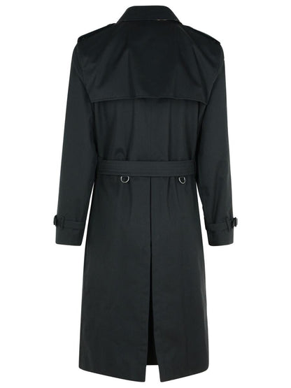 Burberry lång svart bomulls 'Kensington' trenchcoat