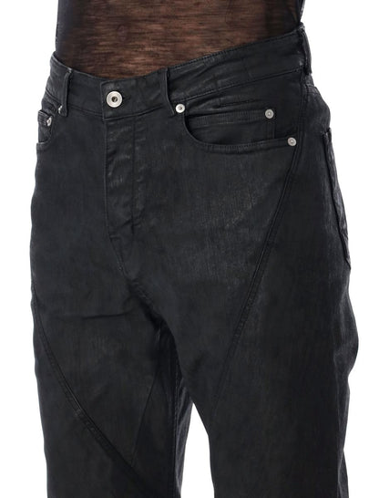 Rick Owens Drkshdw Svarta Vaxade Bias Bootcut Jeans
