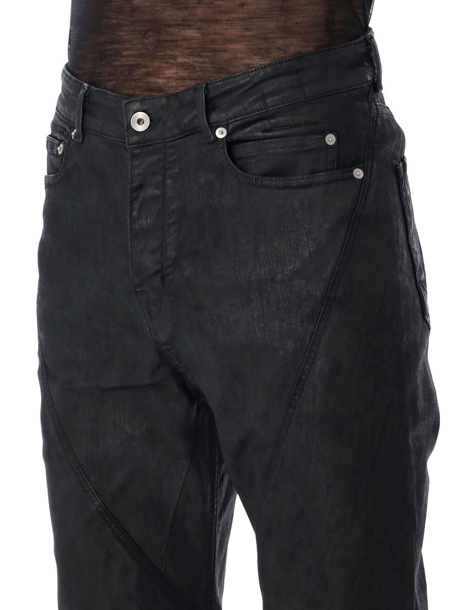 Rick Owens Drkshdw Svarta Vaxade Bias Bootcut Jeans