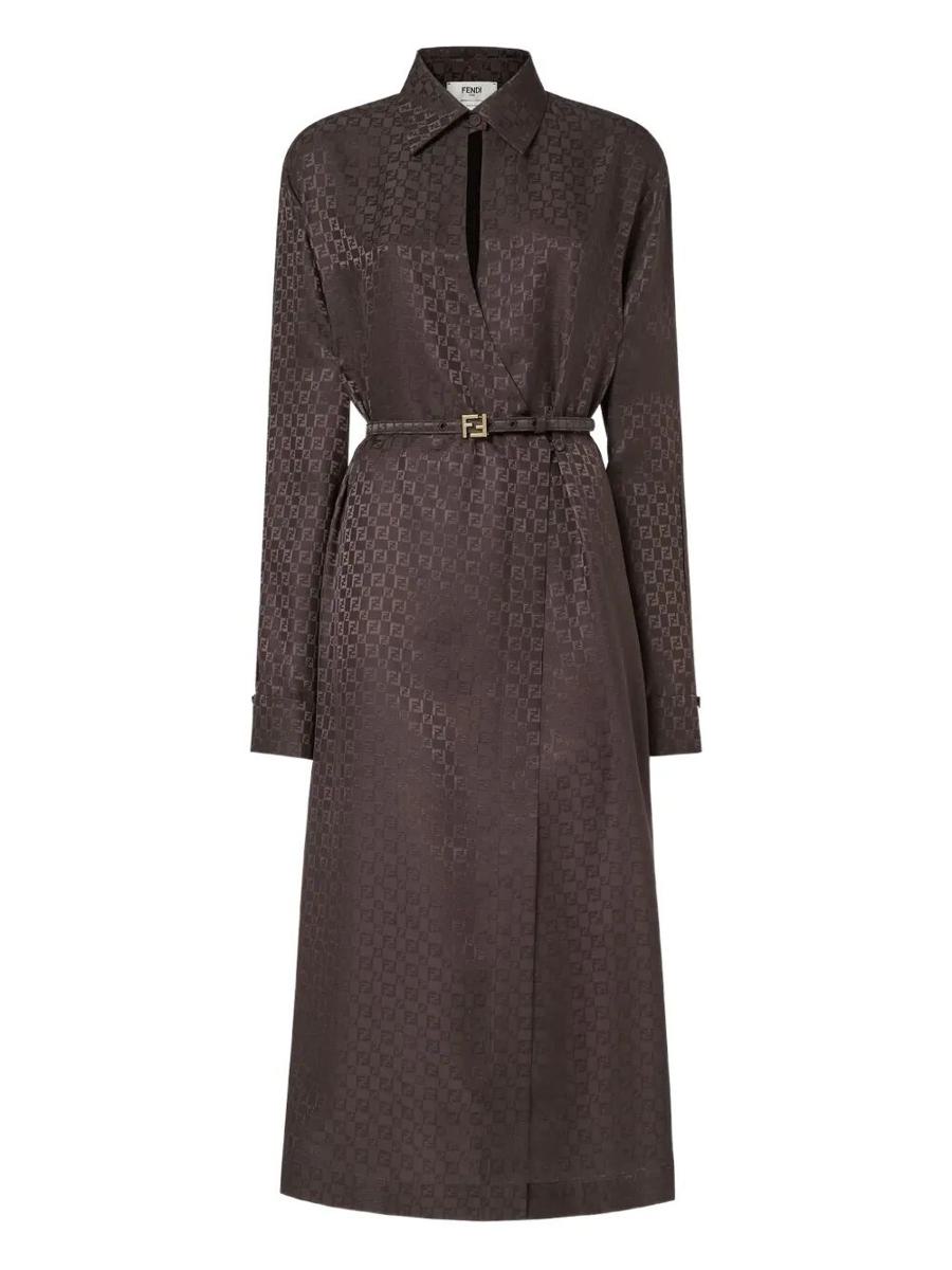 Fendi Ff Jacquard Siden Midi Skjorta Klänning