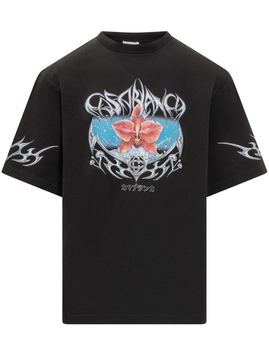 Casablanca Casablanca svart t-shirt med blom- och tribaltryck