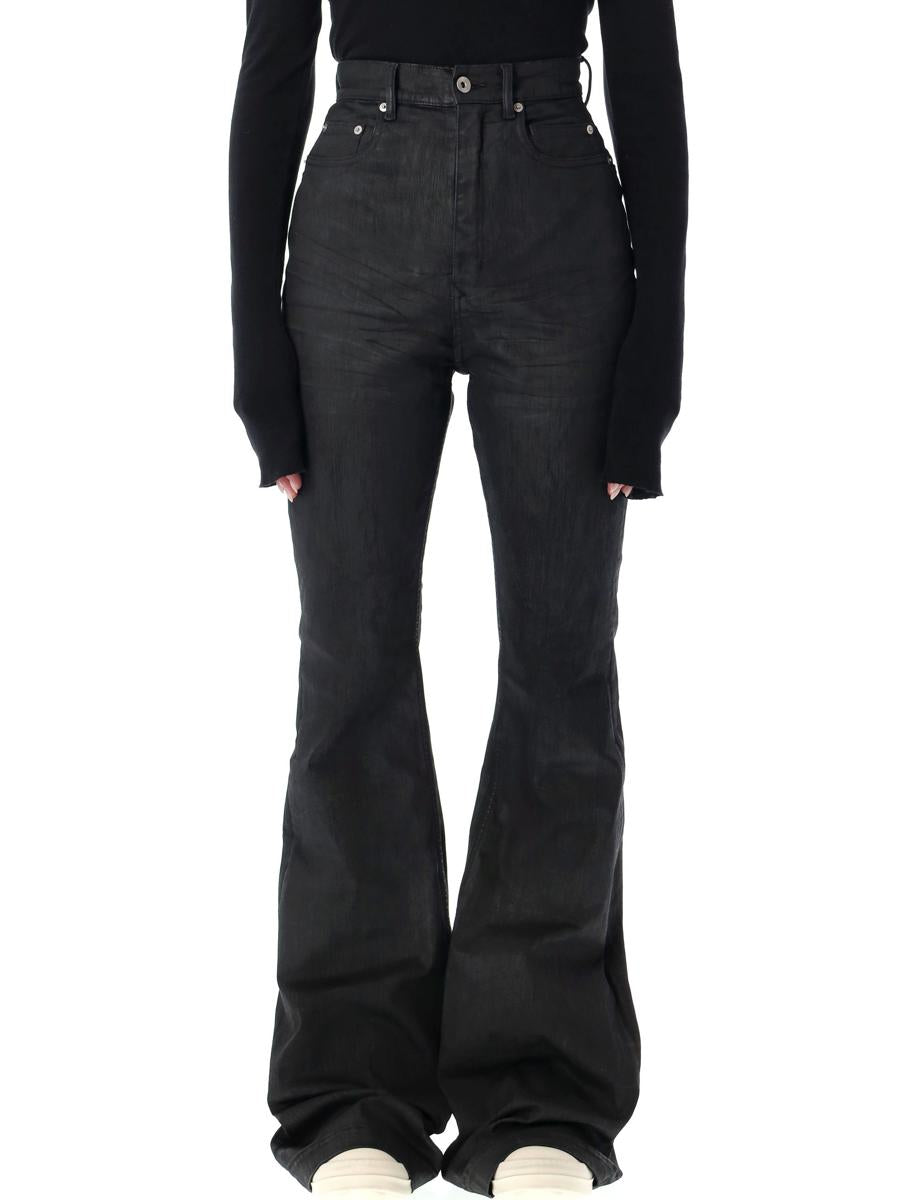Rick Owens Drkshdw Bolan Bootcut Svarta Vaxade Jeans