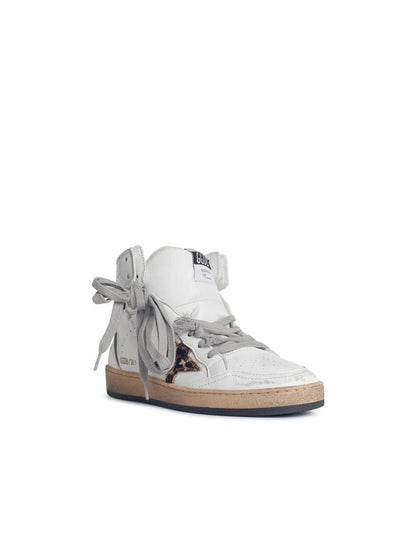 Golden Goose 'Sky-Star' Vita Lädersneakers med Ankelsignatur och Leopard-ponnyhårsinsatser