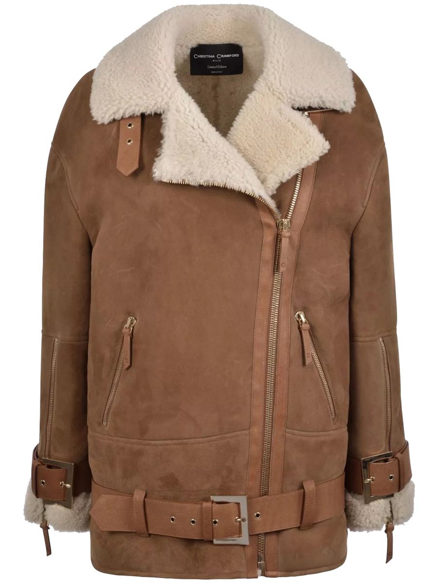 Christina Crawford Shearling Jacka Med Bälte Kläder