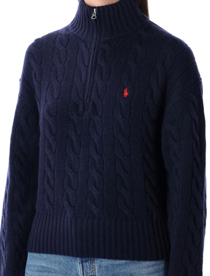 Polo Ralph Lauren Kabelstickad tröja i ull och kashmir med halv dragkedja