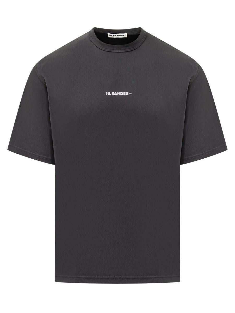 Jil Sander Svart T-shirt Med Vit Logotyp Jil Sander