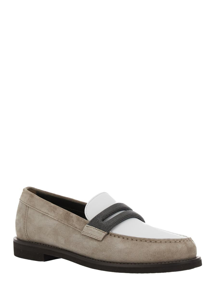 Beige Loafers Med Monildetalj Och Kedja I Mocka Dam