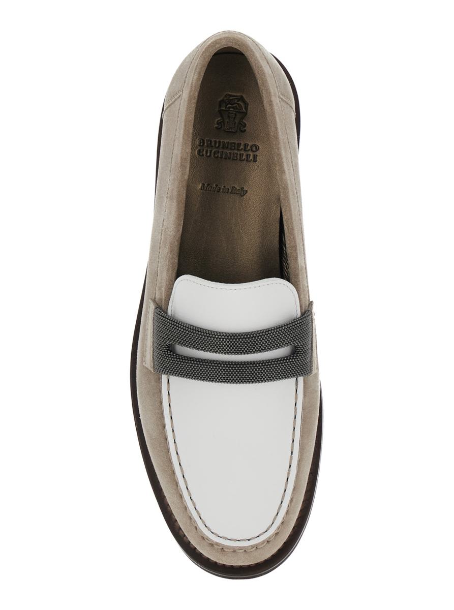 Beige Loafers Med Monildetalj Och Kedja I Mocka Dam