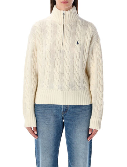 Polo Ralph Lauren Kabelstickad tröja i ull och kashmir med halv dragkedja