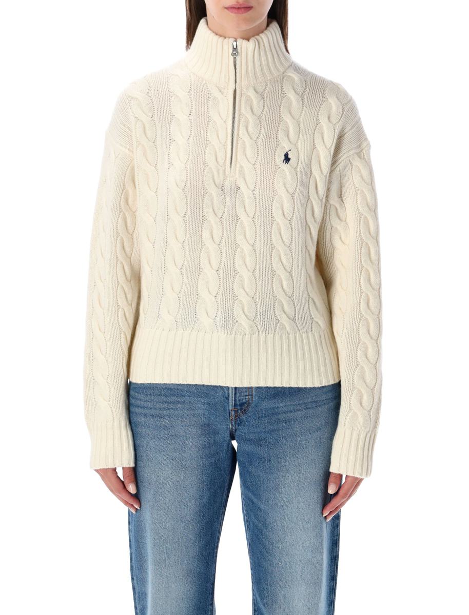 Polo Ralph Lauren Kabelstickad tröja i ull och kashmir med halv dragkedja