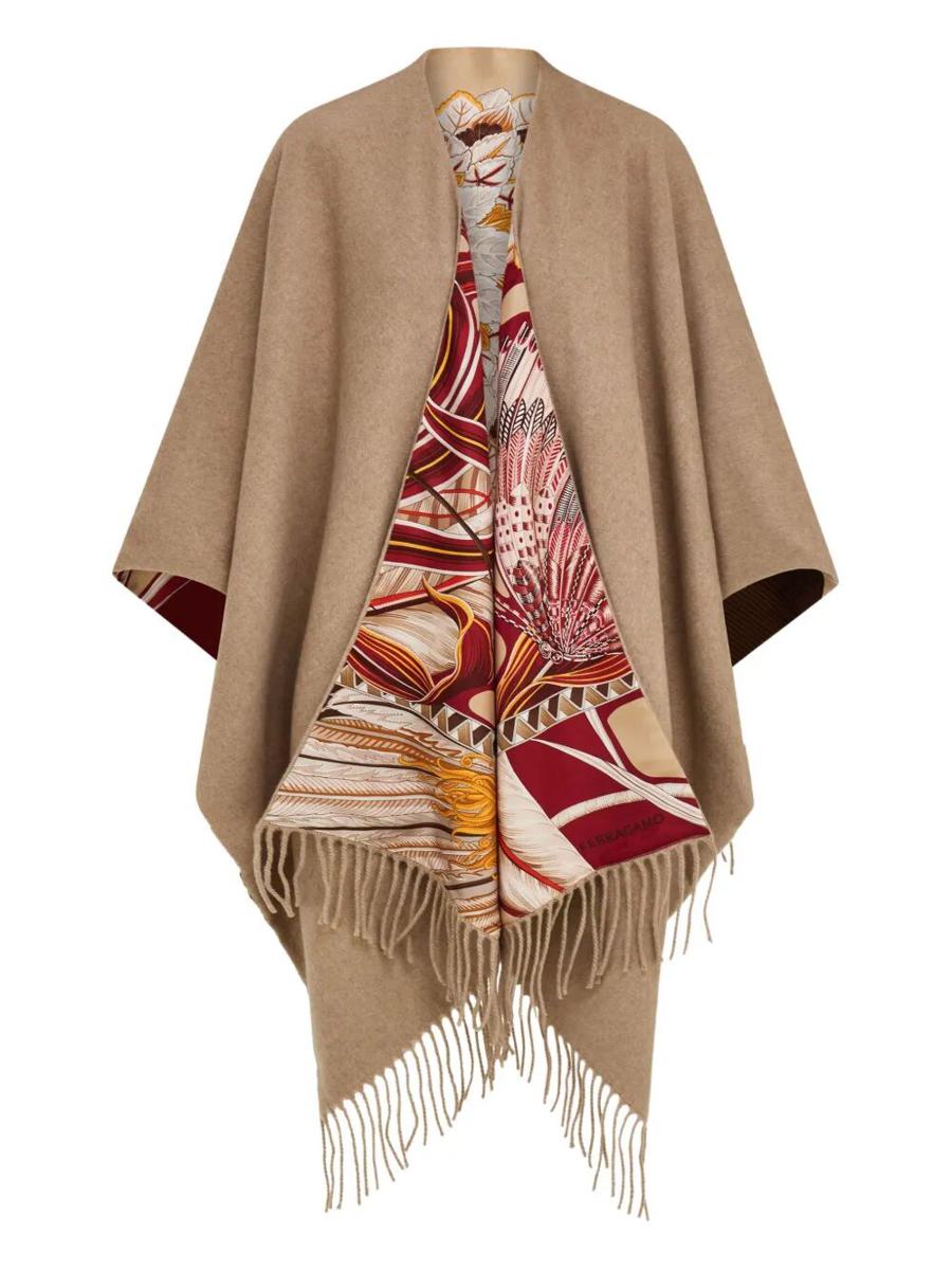 Salvatore Ferragamo Vändbar Cape i siden med kashmir- och jademönster och accessoarer