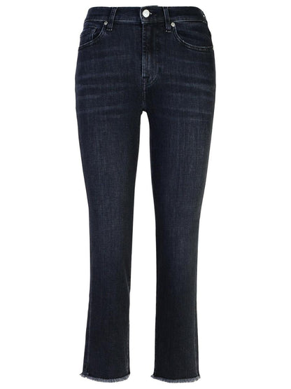 7 For All Mankind 'Raka korta' svarta bomullsjeans