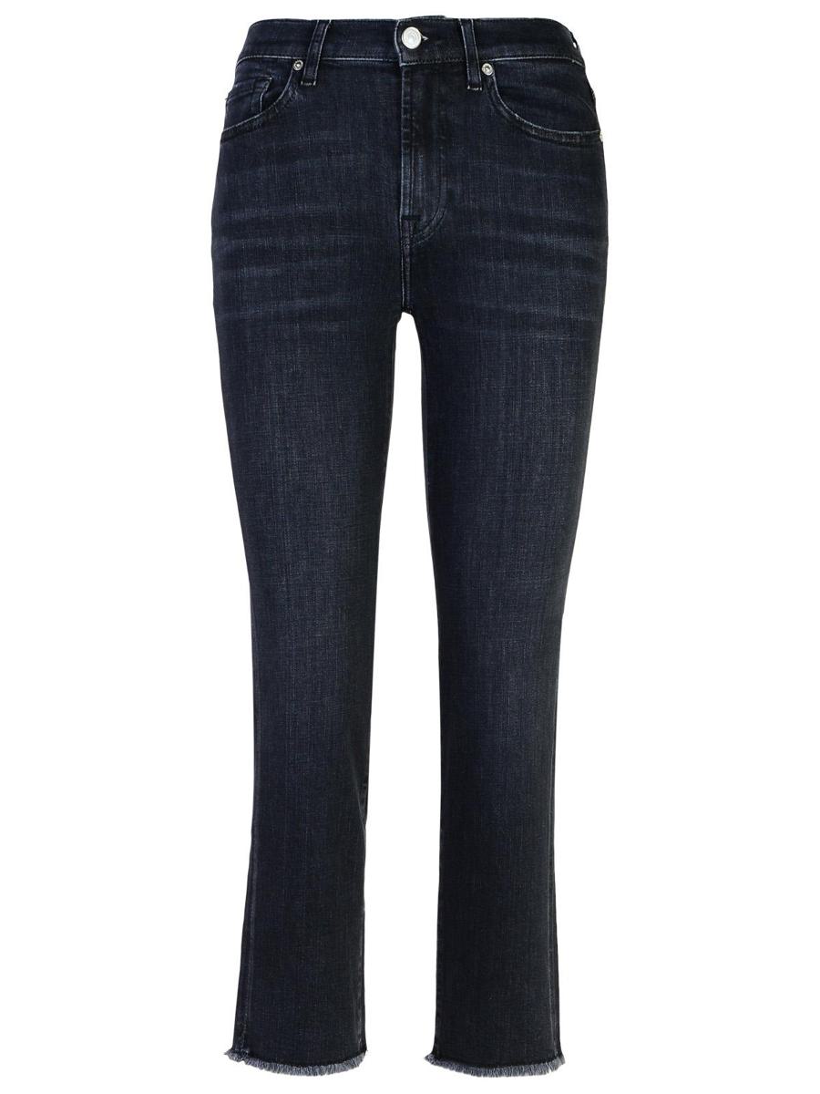 7 For All Mankind 'Raka korta' svarta bomullsjeans