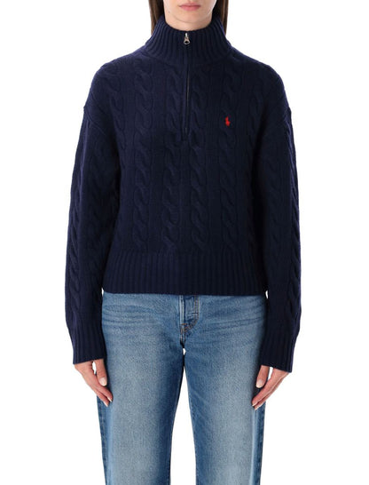 Polo Ralph Lauren Kabelstickad tröja i ull och kashmir med halv dragkedja