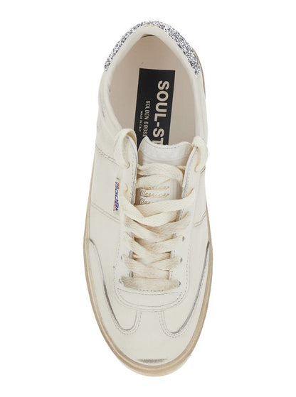 'Soul-Star' Vita Låga Sneakers Med Glittrig Klack Och Logotypbokstäver I Läder Dam