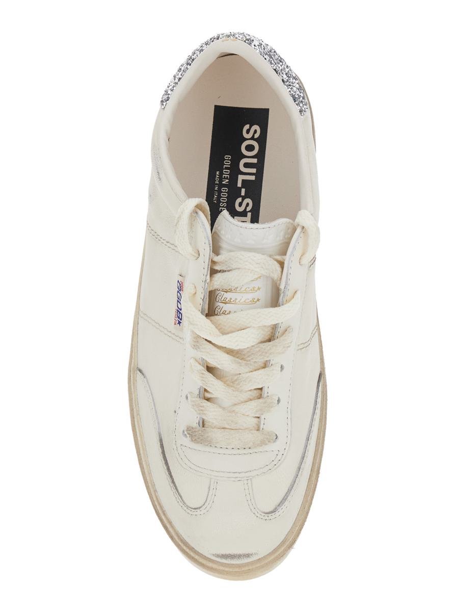 'Soul-Star' Vita Låga Sneakers Med Glittrig Klack Och Logotypbokstäver I Läder Dam