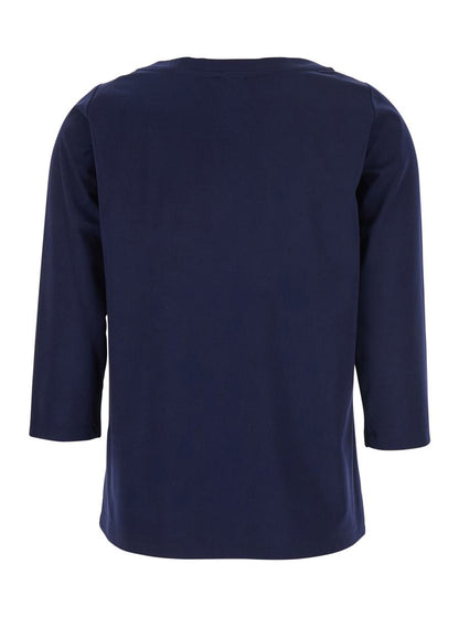Blå t-shirt med rund hals och trekvartsärmar i tyg för kvinnor