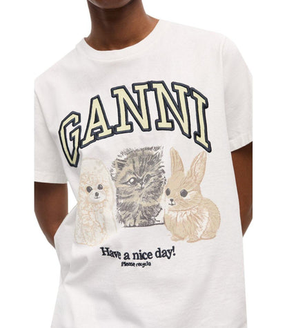 Ganni Animals Vit T-shirt