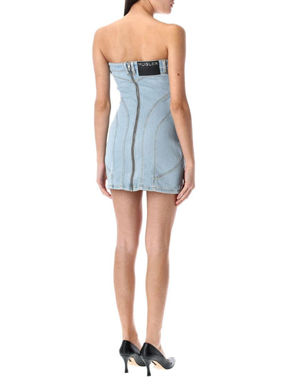 Mugler Spiral Denim Busterklänning