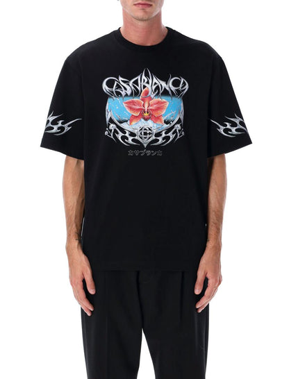 Casablanca Svart Blades Överdimensionerad Grafisk T-shirt