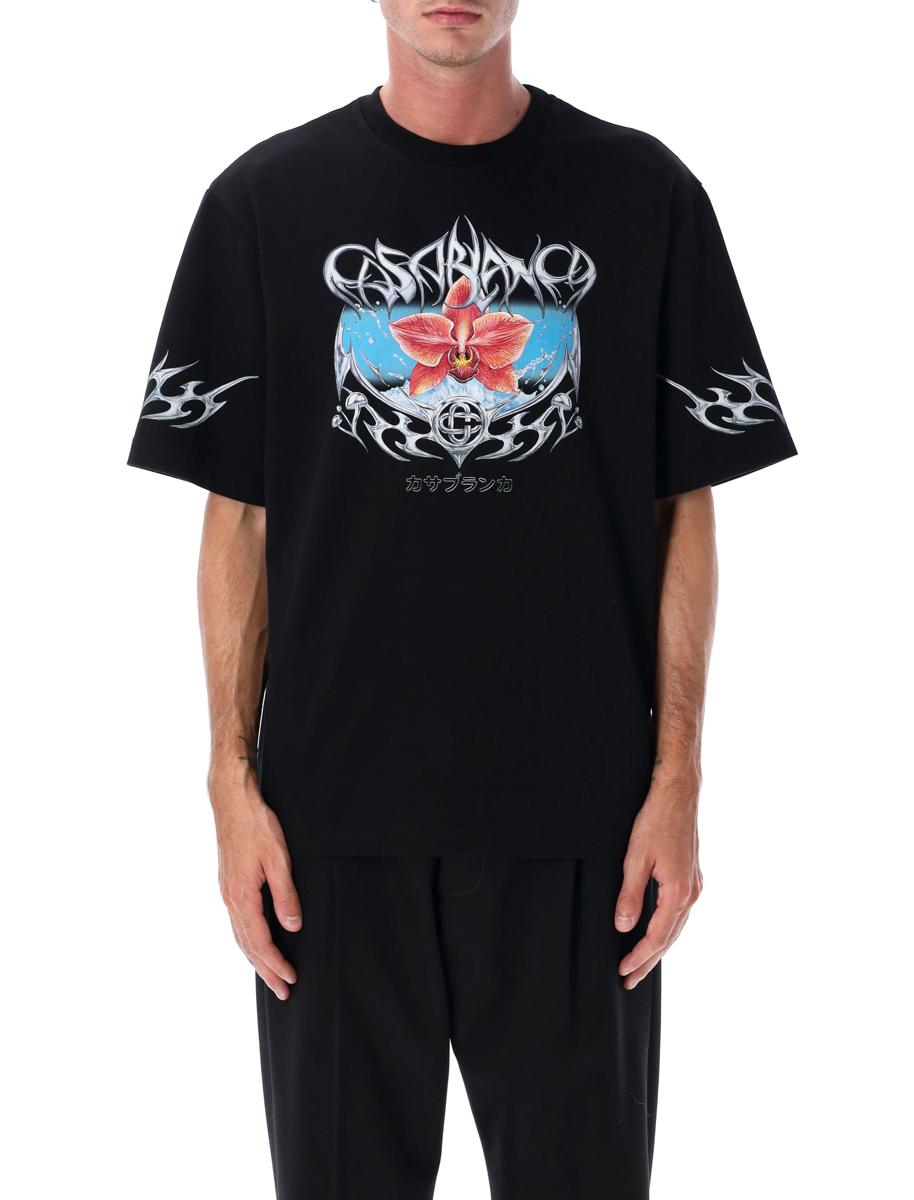 Casablanca Svart Blades Överdimensionerad Grafisk T-shirt