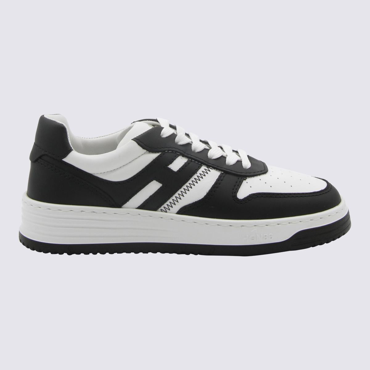 Hogan svarta och vita lädersneakers